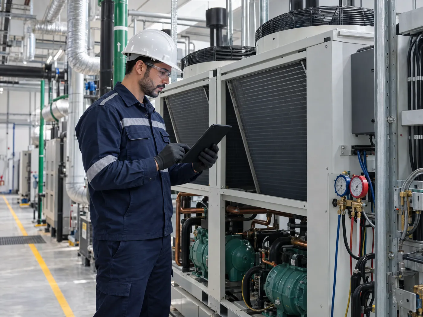 Unidade industrial de climatização em inspeção técnica de PMOC